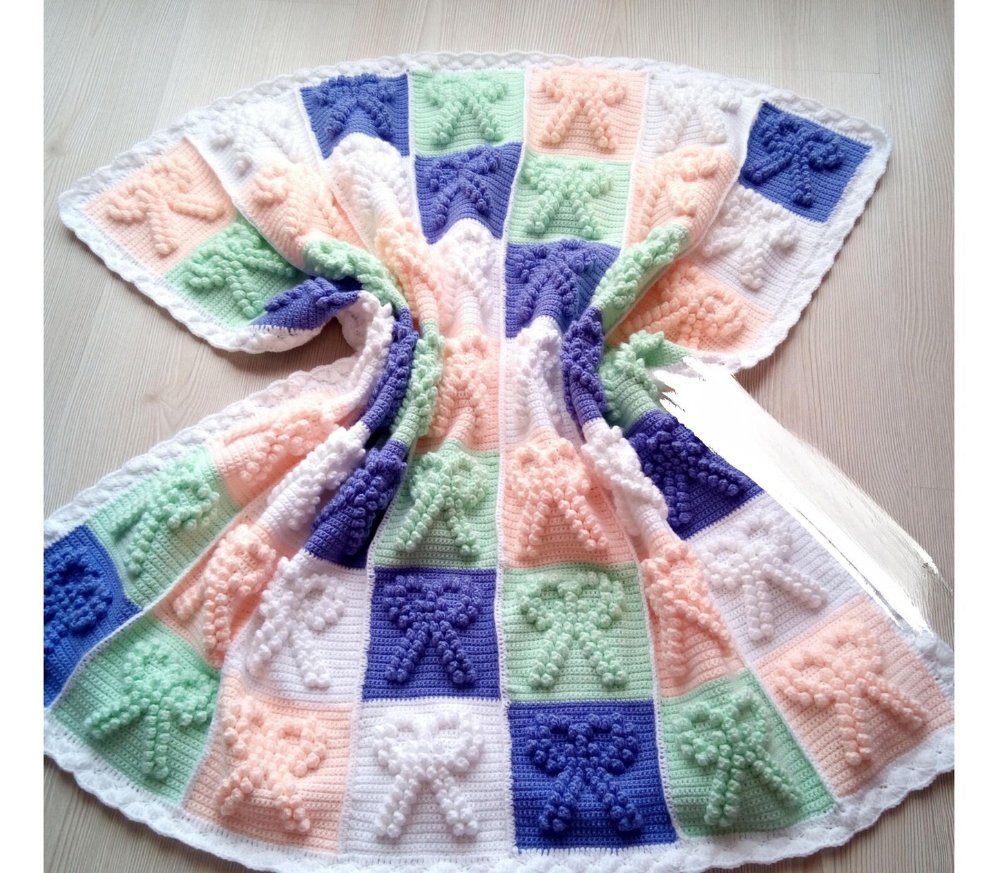 Bobble Stitch Bow Blanket Pattern