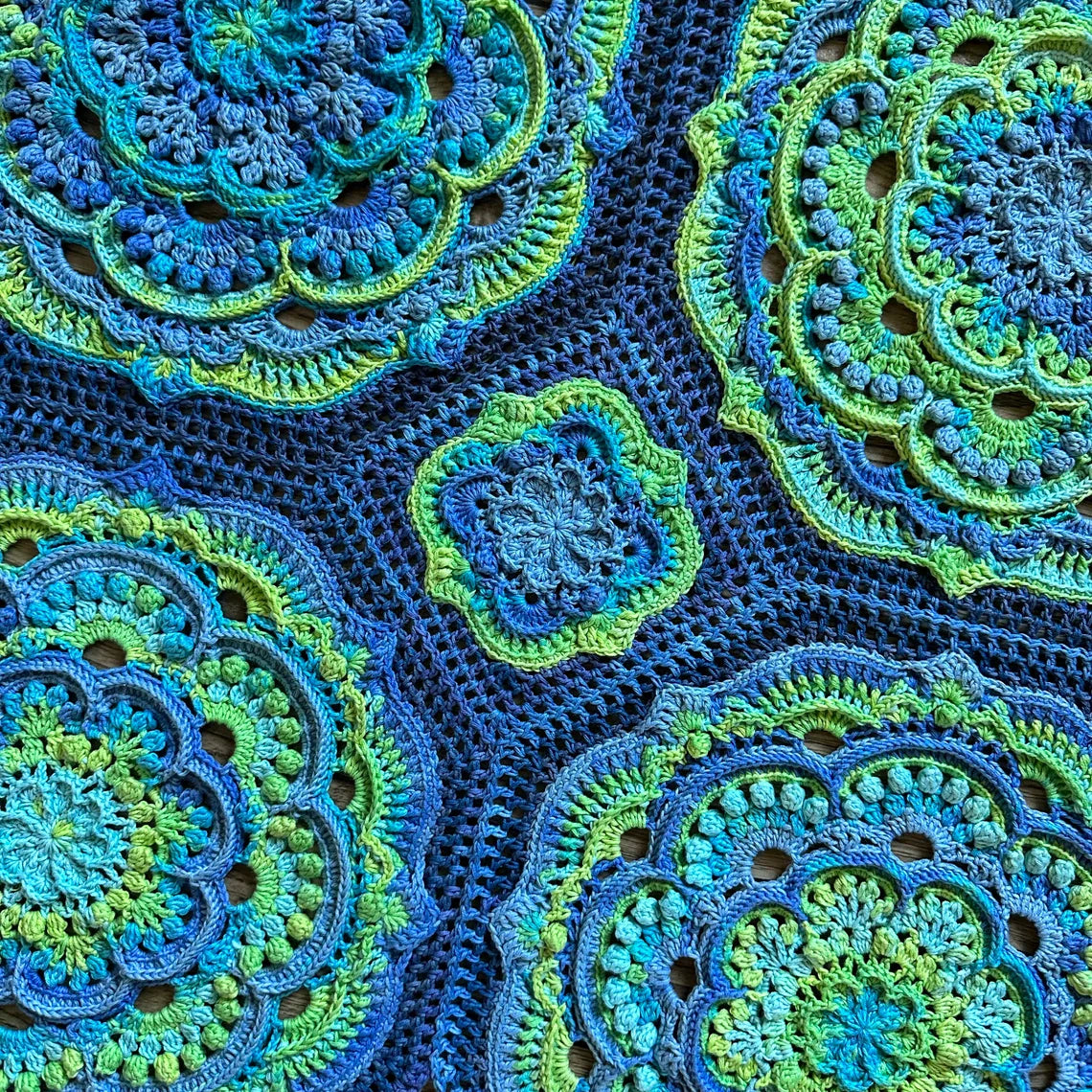 Blue Lagoon Mandala Blanket Crochet Pattern