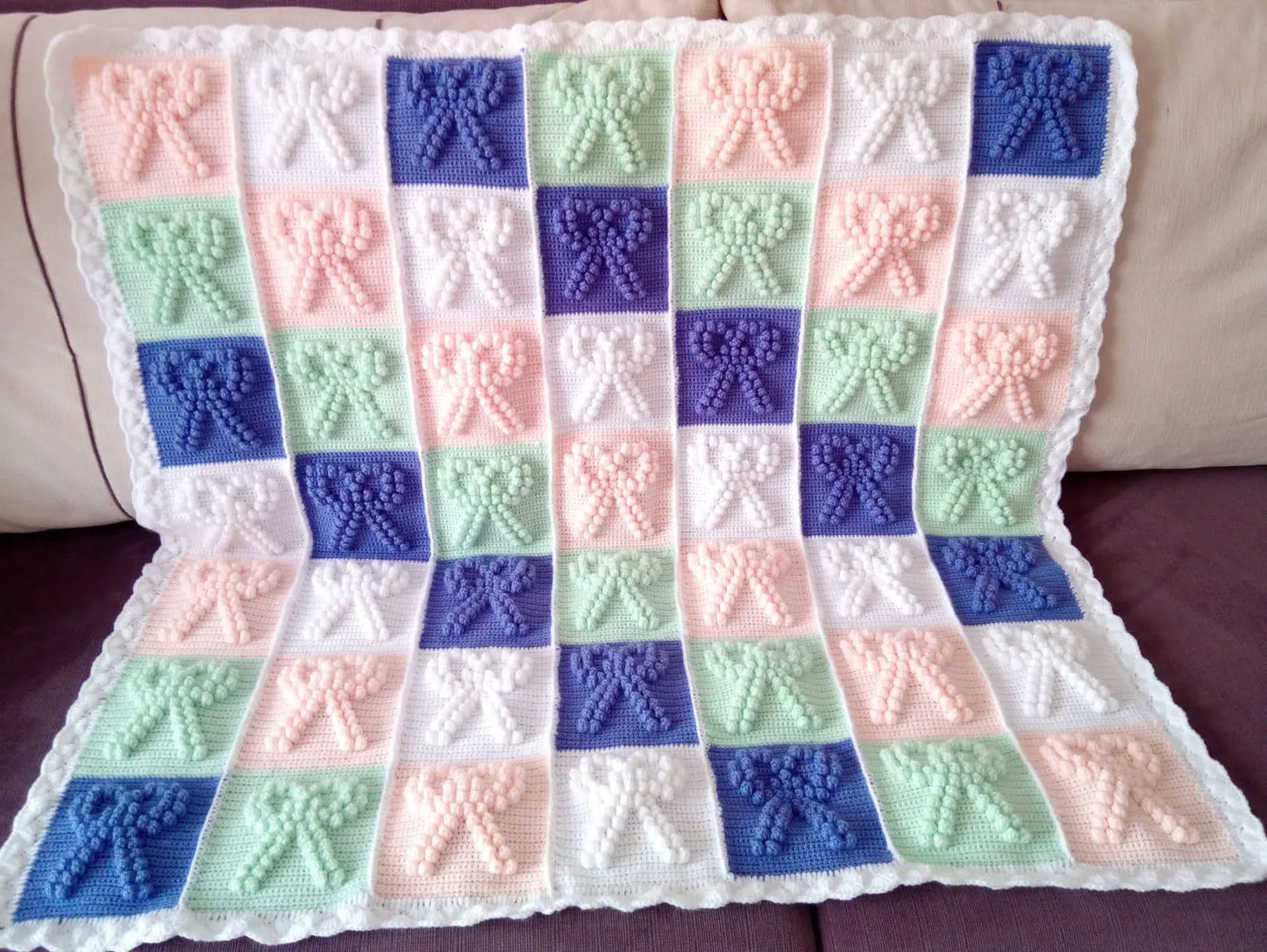 Heart Motifs Puff Stitch Blanket Crochet Pattern