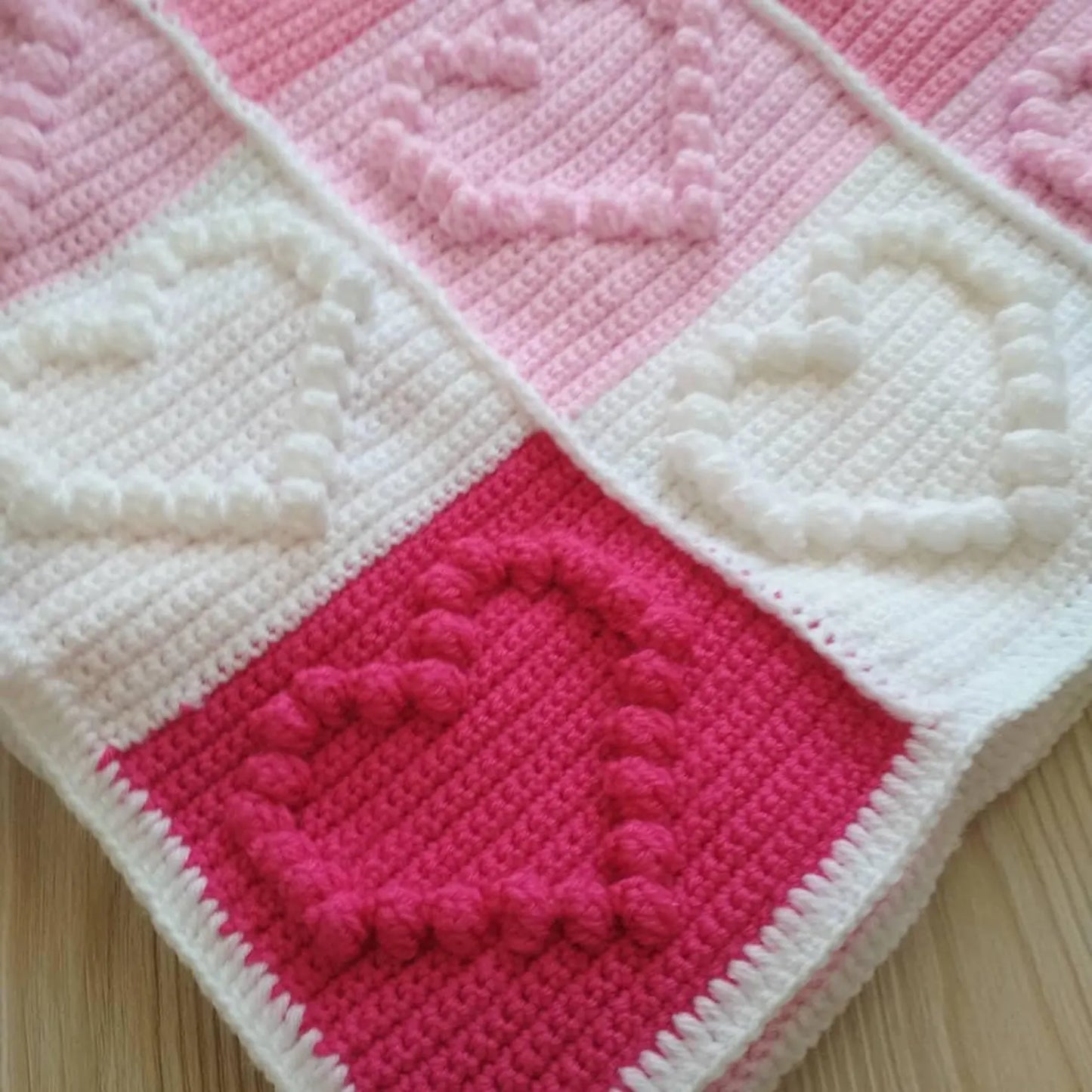 Heart Motifs Puff Stitch Blanket Crochet Pattern
