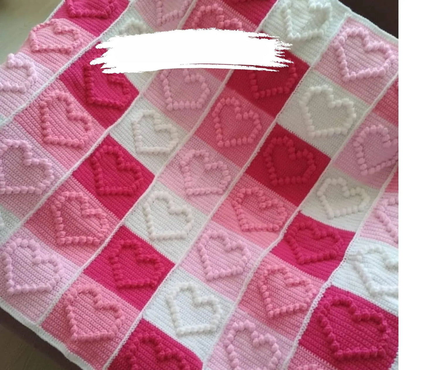 Heart Motifs Puff Stitch Blanket Crochet Pattern