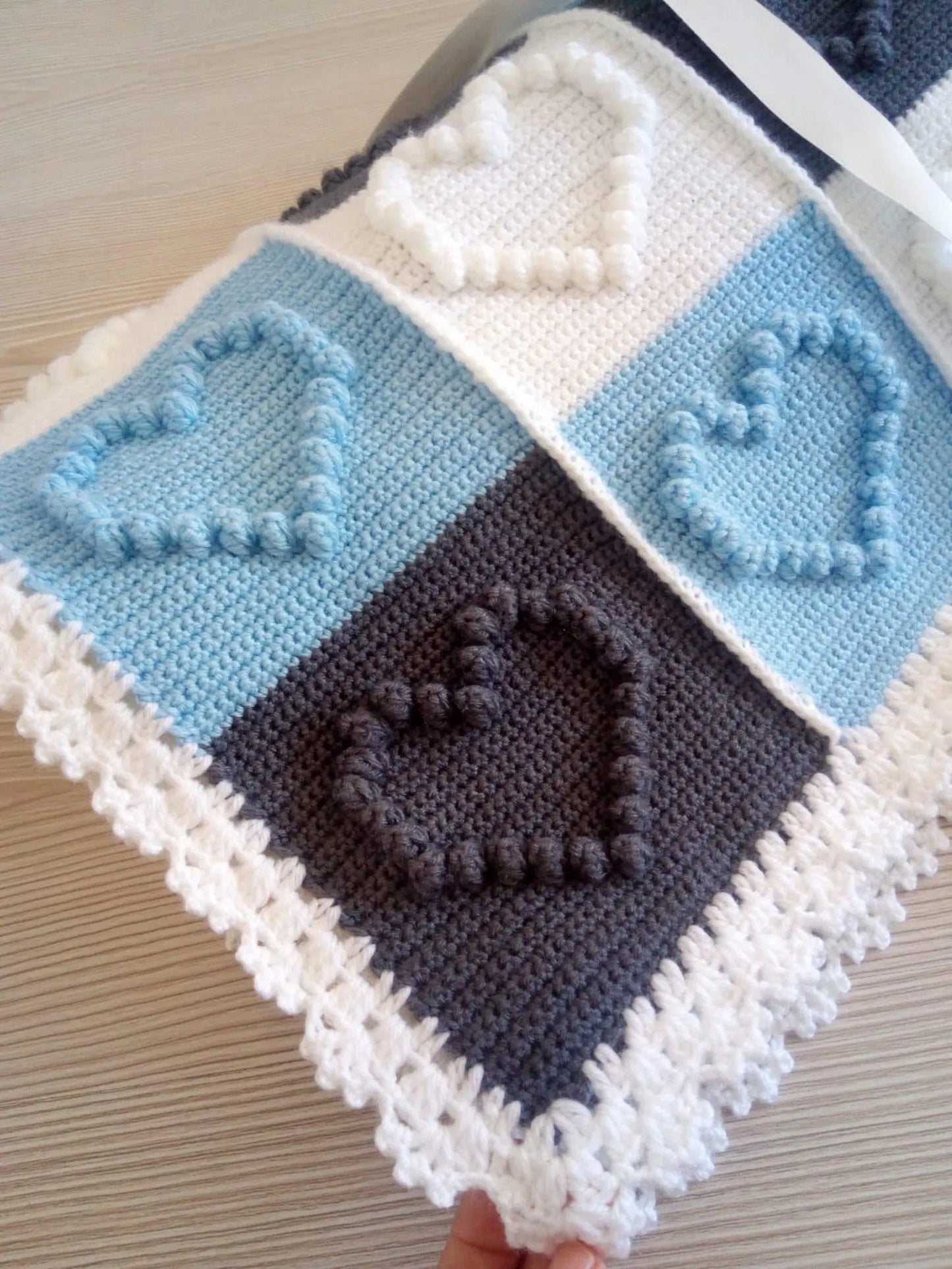 Heart Motifs Puff Stitch Blanket Crochet Pattern