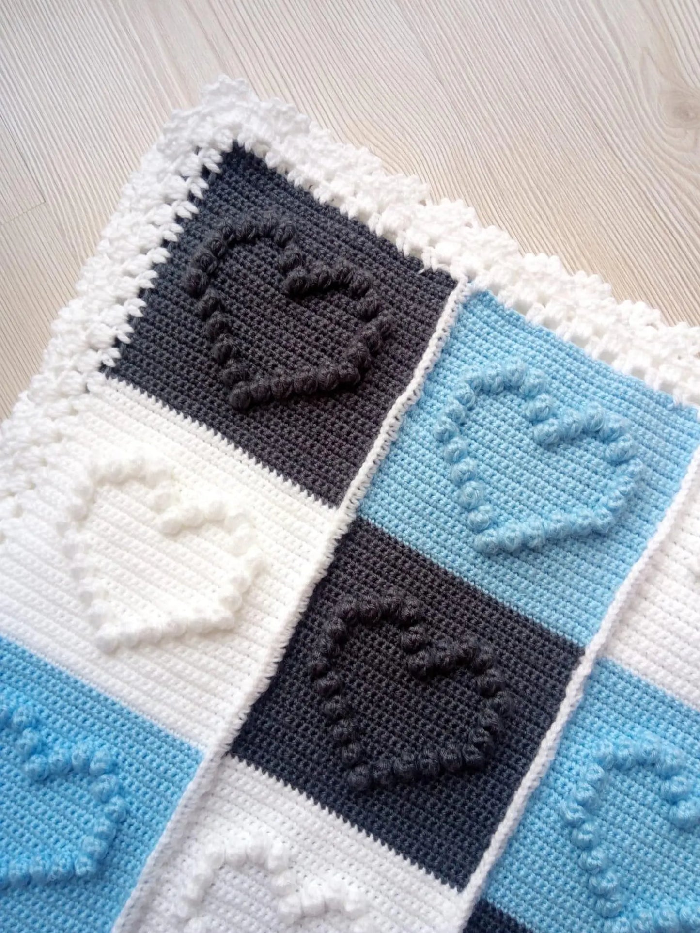 Heart Motifs Puff Stitch Blanket Crochet Pattern