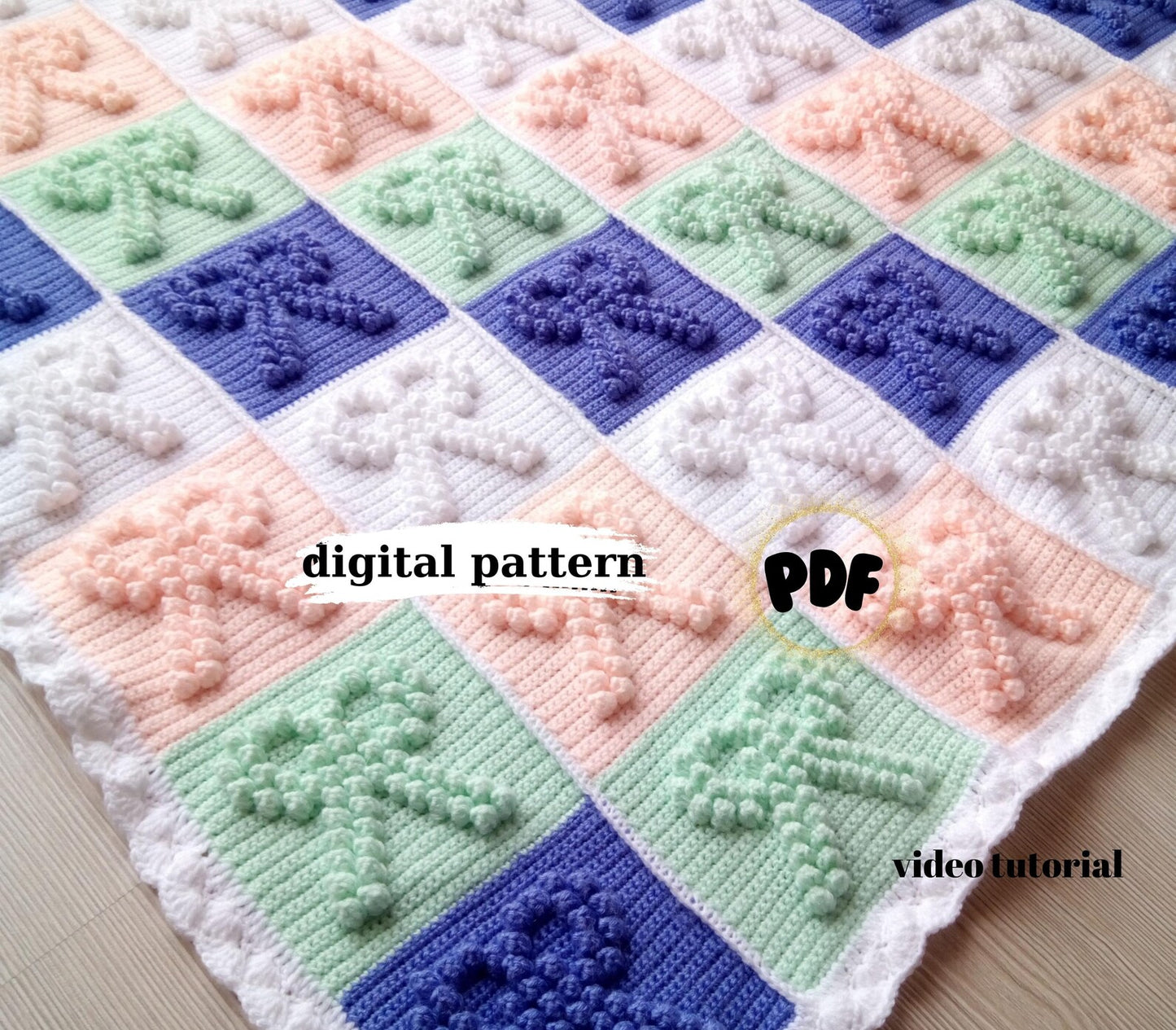 Bobble Stitch Bow Blanket Pattern