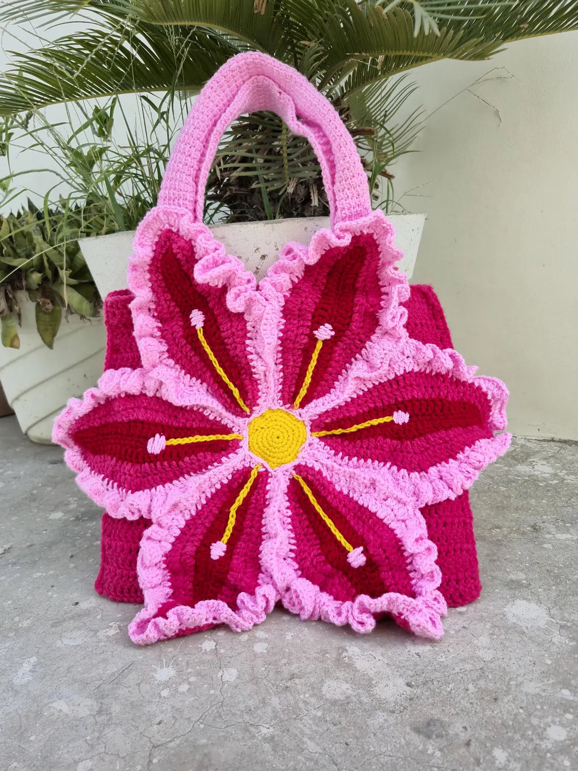 Pink Lily Flower Crochet Handbag Pattern