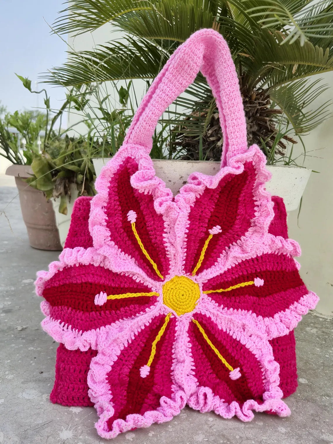 Pink Lily Flower Crochet Handbag Pattern