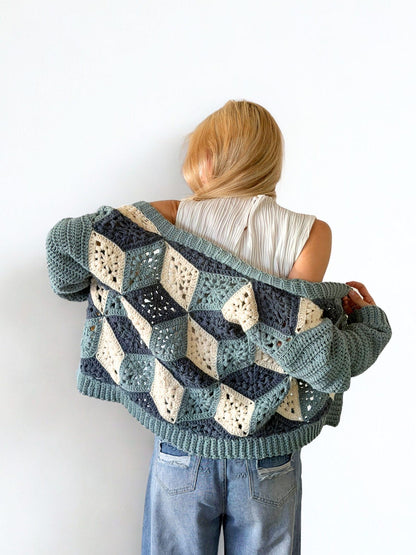 3D Cube Cardigan Crochet Pattern