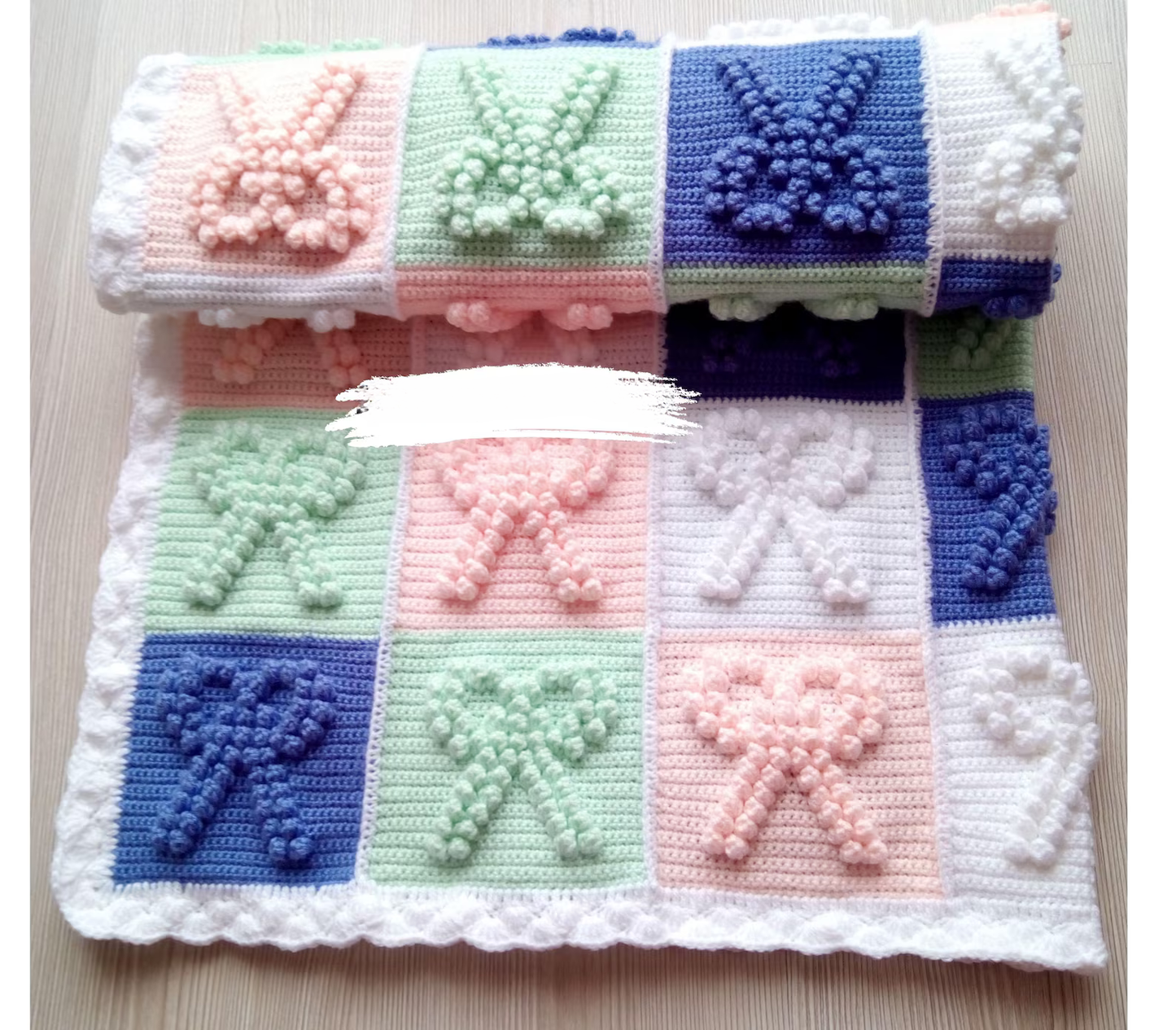 Bobble Stitch Bow Blanket Pattern