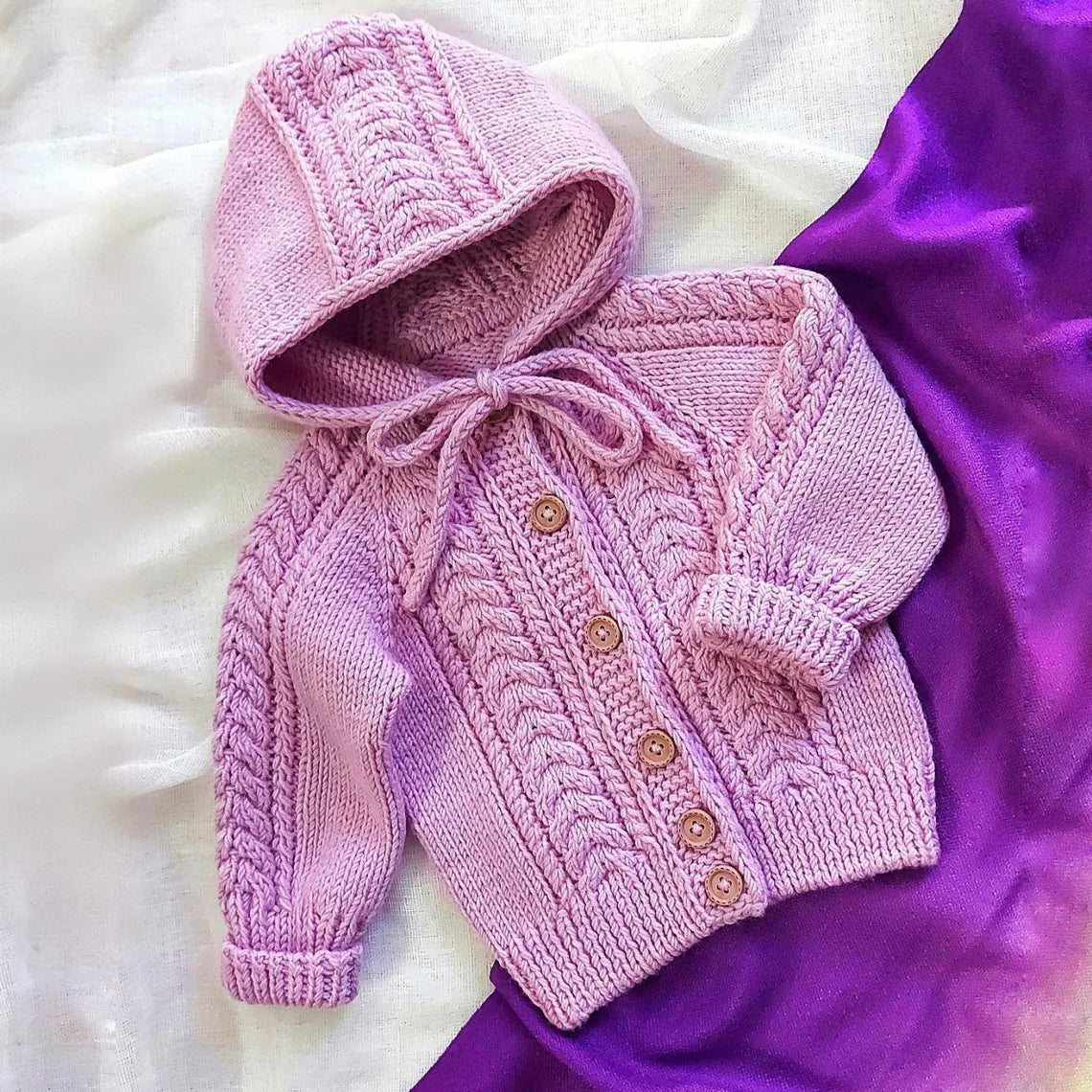 Baby Cable Hooded Cardigan Knitting Pattern