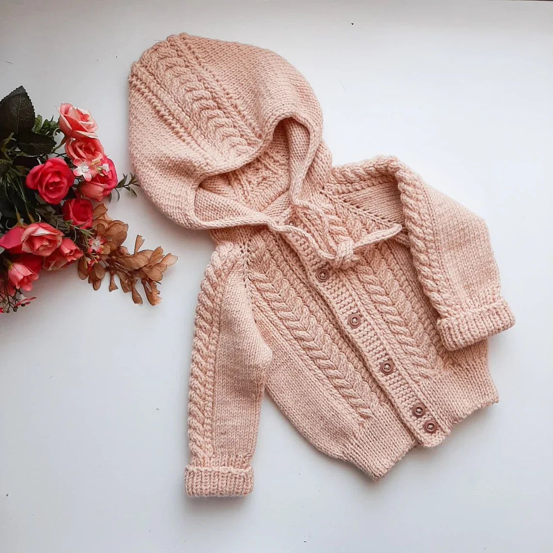 Baby Cable Hooded Cardigan Knitting Pattern