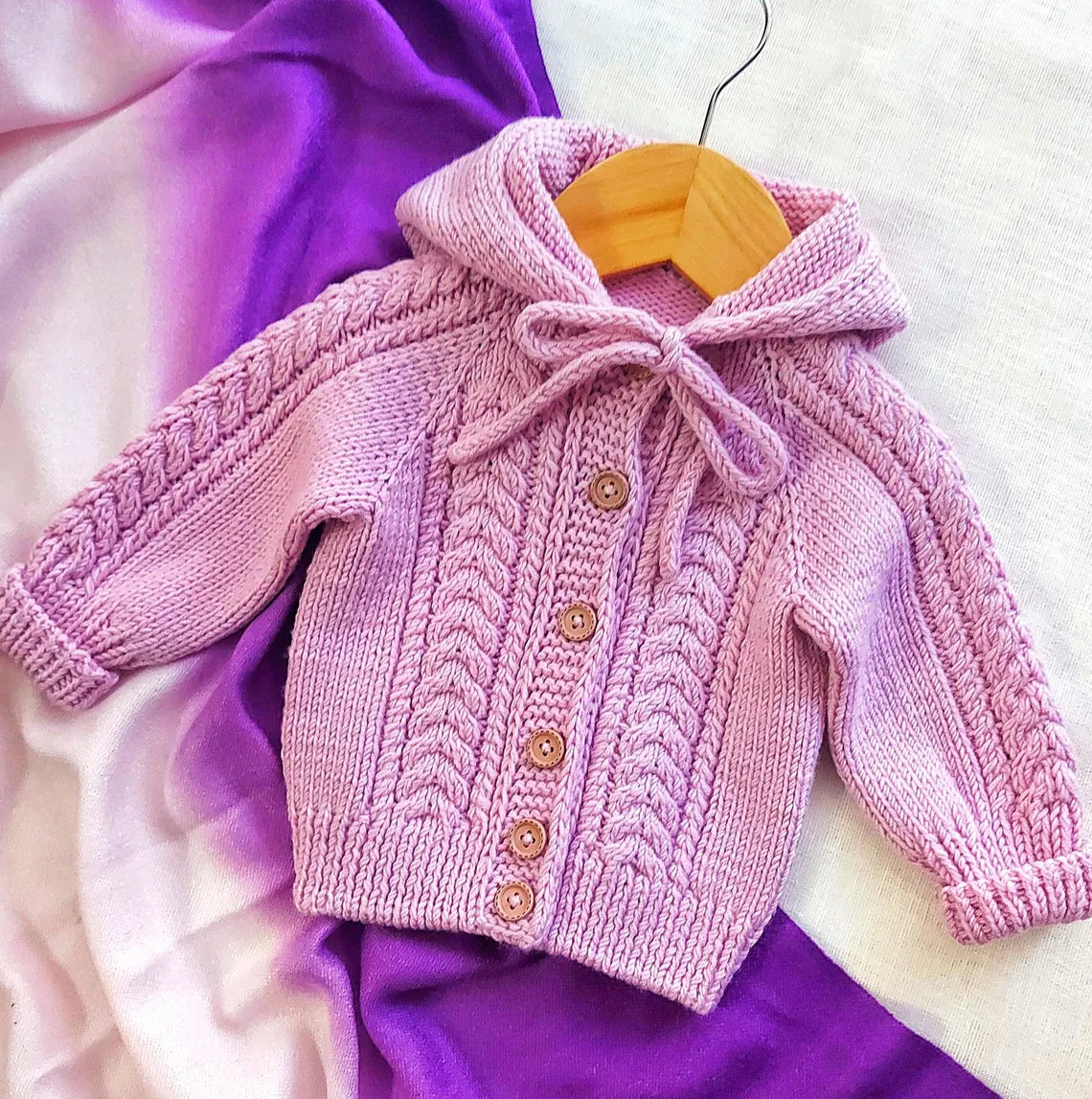 Baby Cable Hooded Cardigan Knitting Pattern