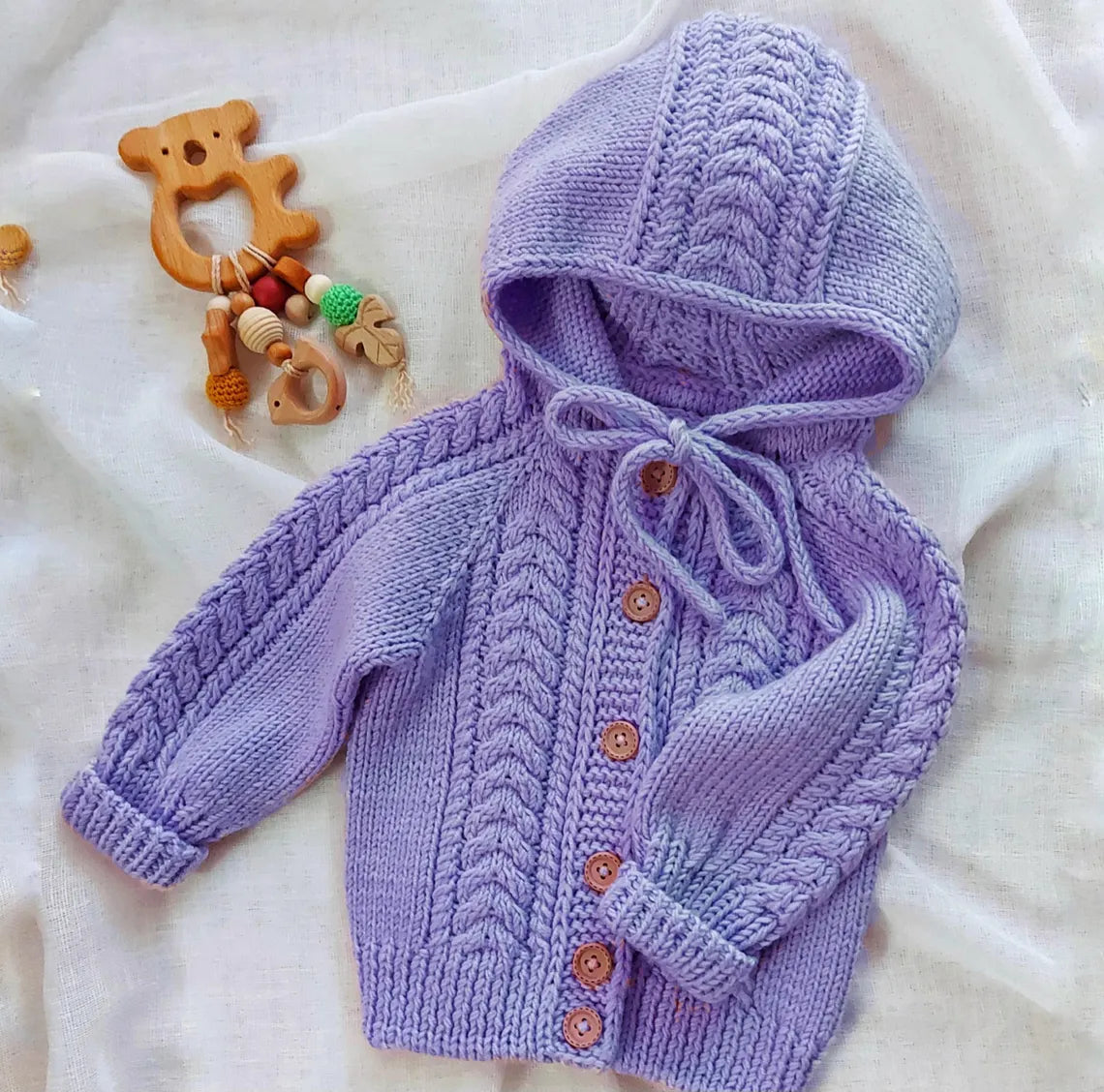Baby Cable Hooded Cardigan Knitting Pattern
