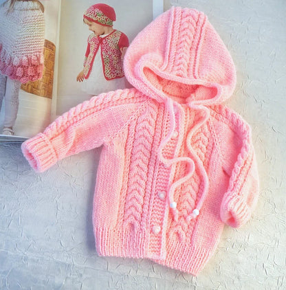 Baby Cable Hooded Cardigan Knitting Pattern