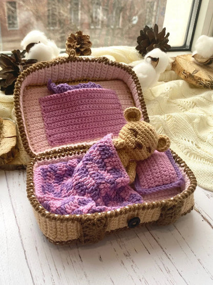 Teddy Bear in Suitcase  Crochet Pattern