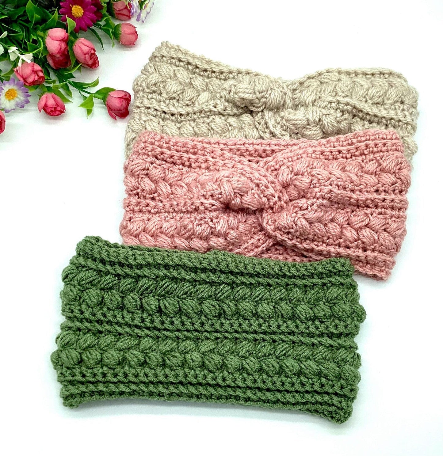 Beanie Fingerless Gloves and Ear Warmer Crochet Pattern