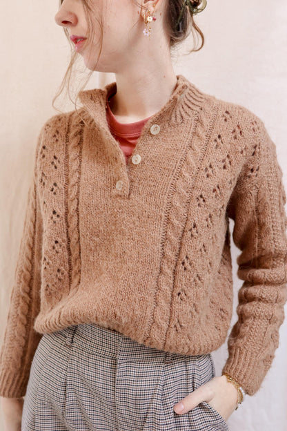 Cabled & Lace Henley Sweater Knitting Pattern