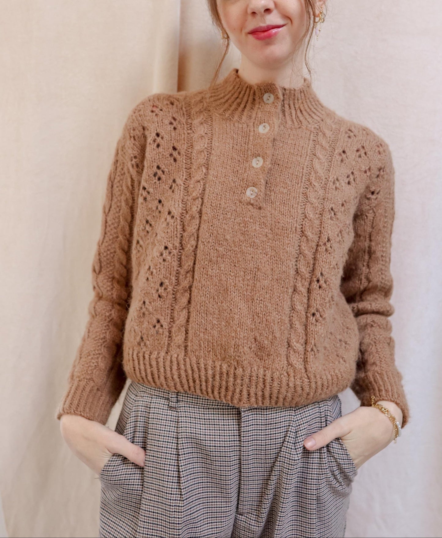 Cabled & Lace Henley Sweater Knitting Pattern