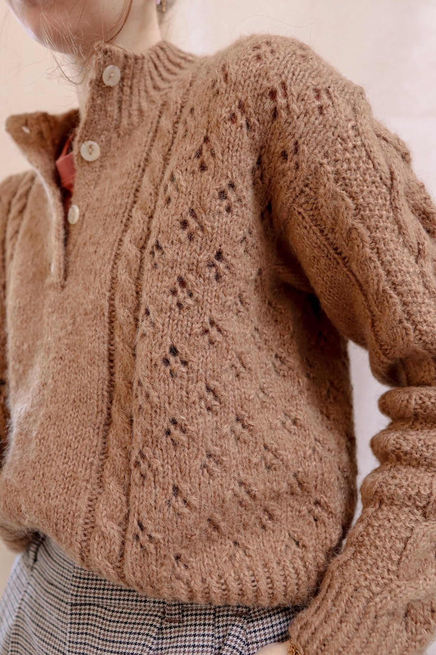Cabled & Lace Henley Sweater Knitting Pattern