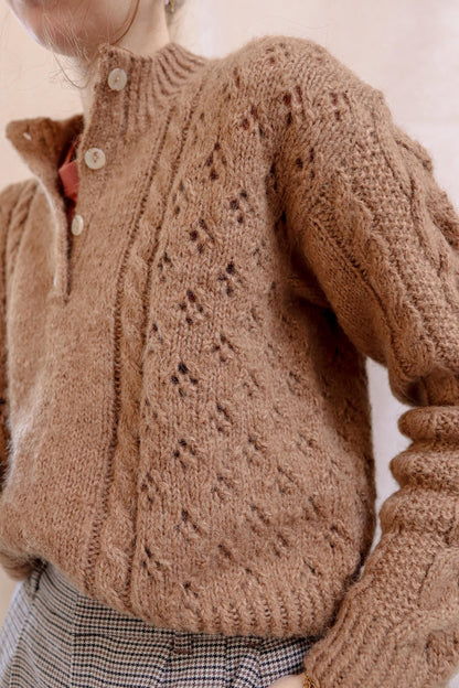 Cabled & Lace Henley Sweater Knitting Pattern
