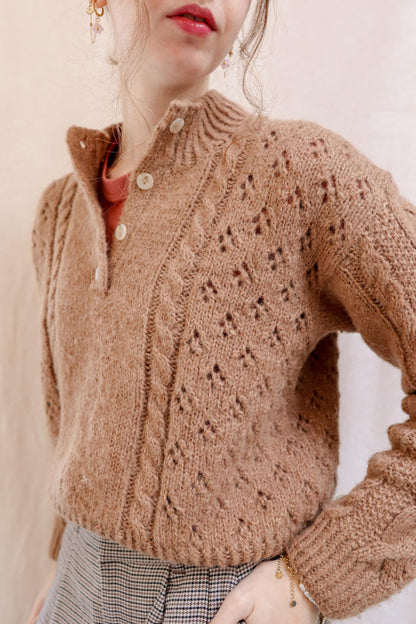 Cabled & Lace Henley Sweater Knitting Pattern