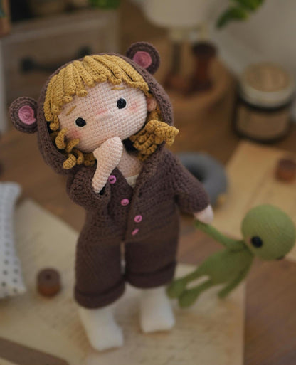 Cute Senya Doll with Little teddy pajamas Crochet Pattern