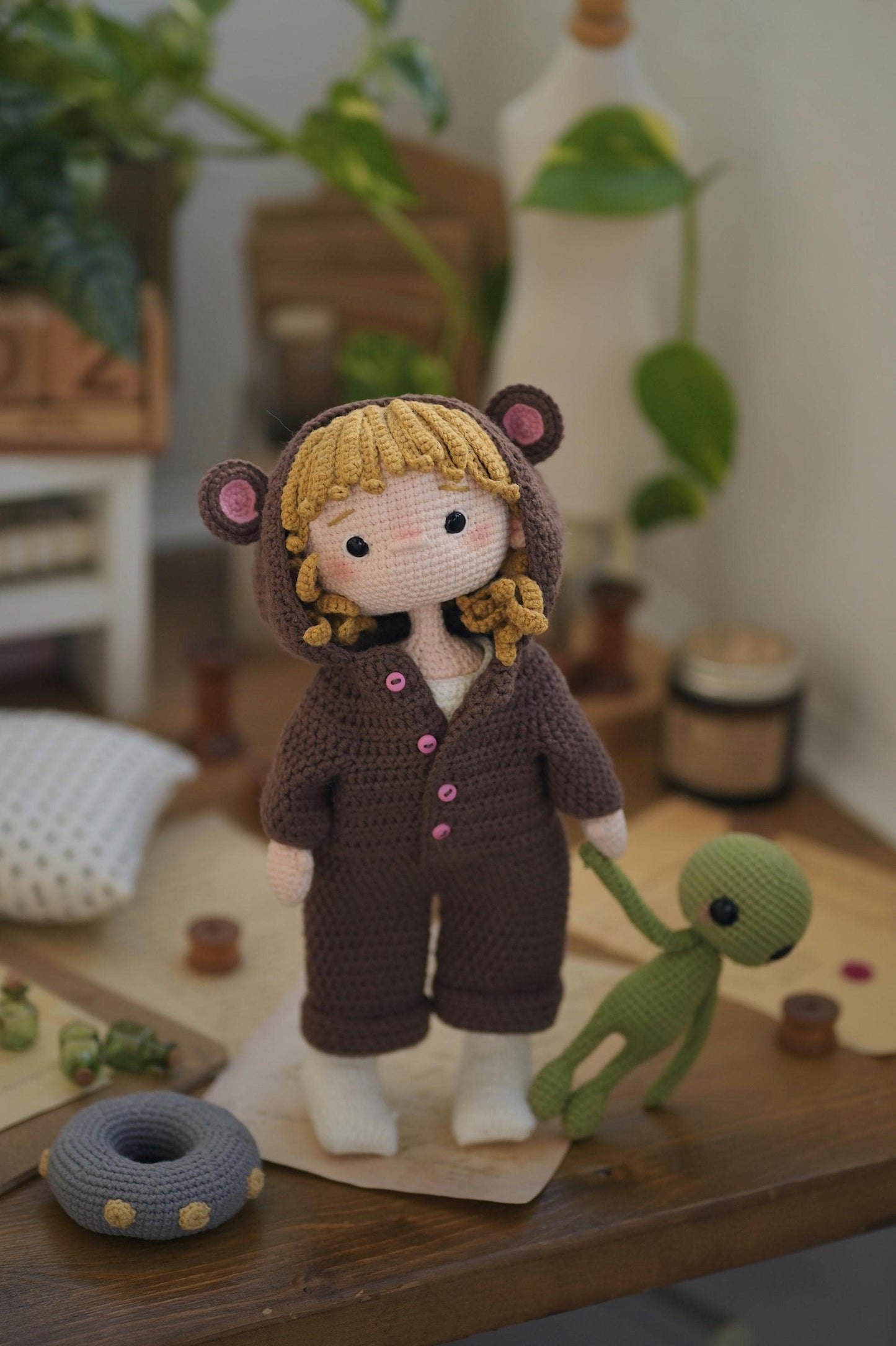 Cute Senya Doll with Little teddy pajamas Crochet Pattern