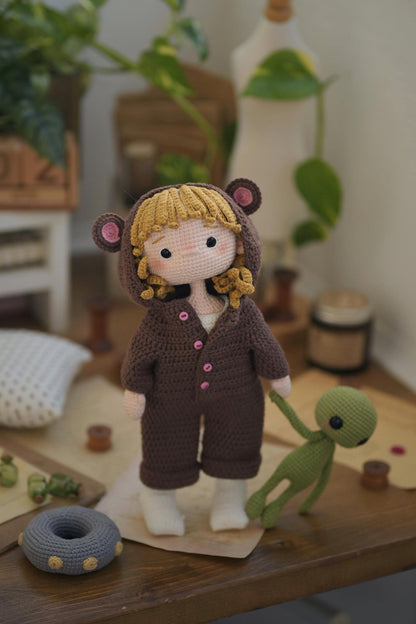 Cute Senya Doll with Little teddy pajamas Crochet Pattern
