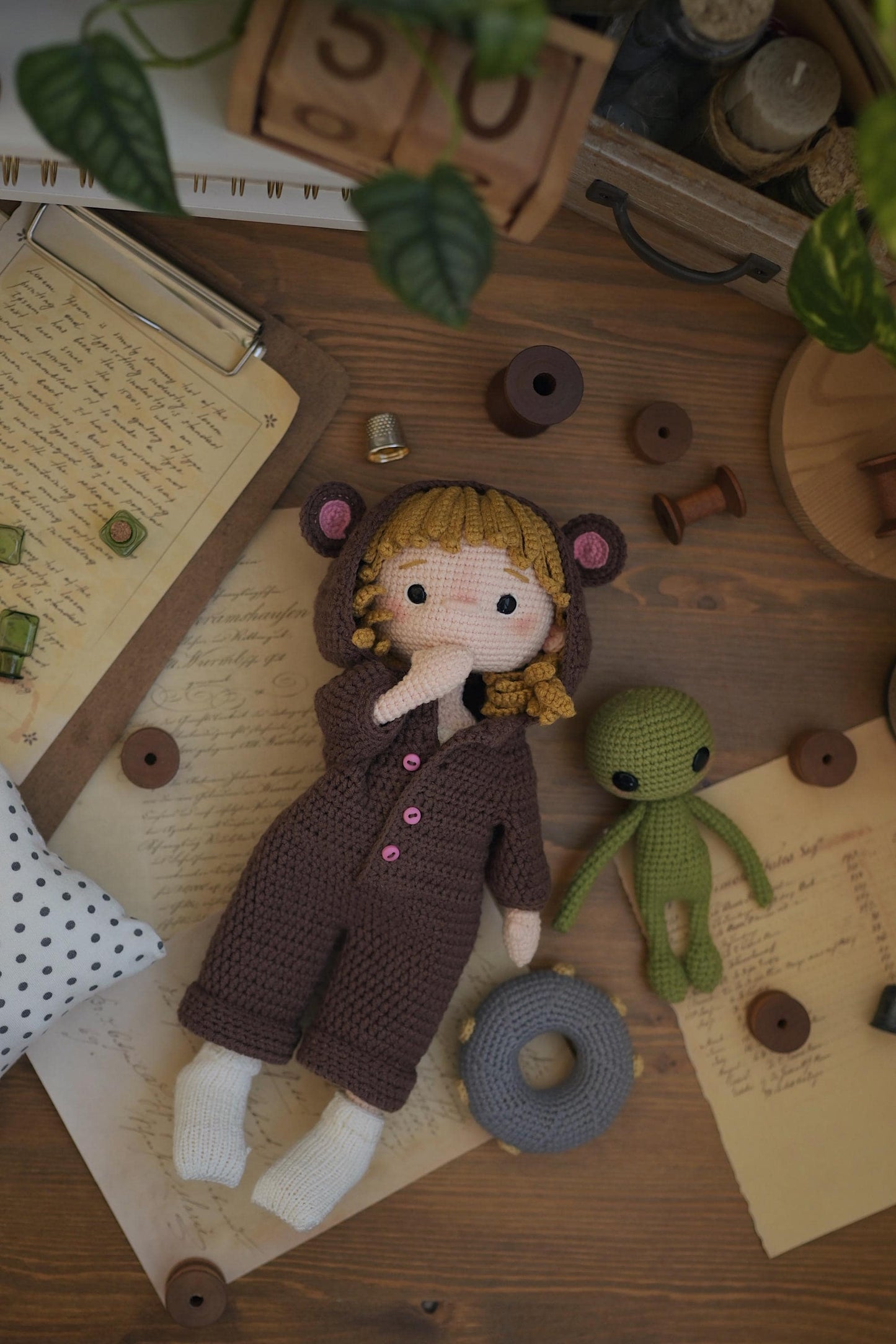 Cute Senya Doll with Little teddy pajamas Crochet Pattern