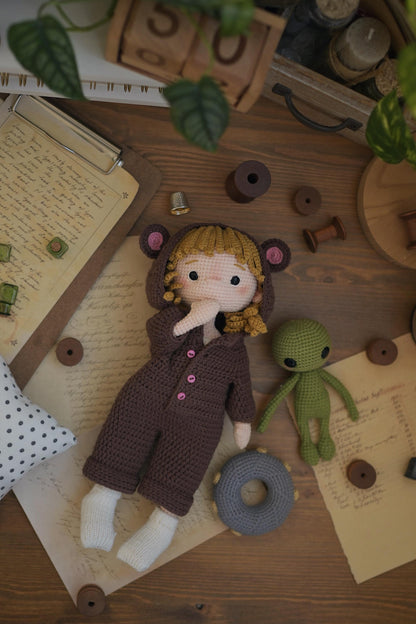 Cute Senya Doll with Little teddy pajamas Crochet Pattern
