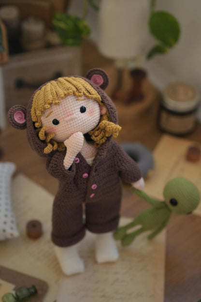 Cute Senya Doll with Little teddy pajamas Crochet Pattern