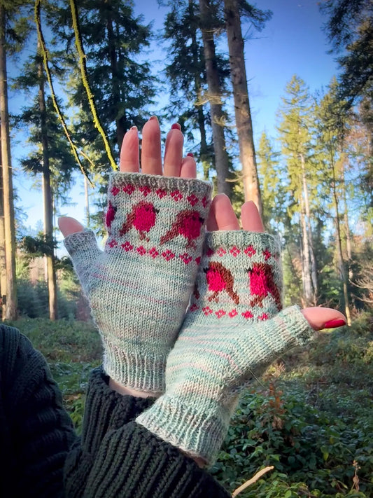 Festive Robins Mitts Knitting Pattern