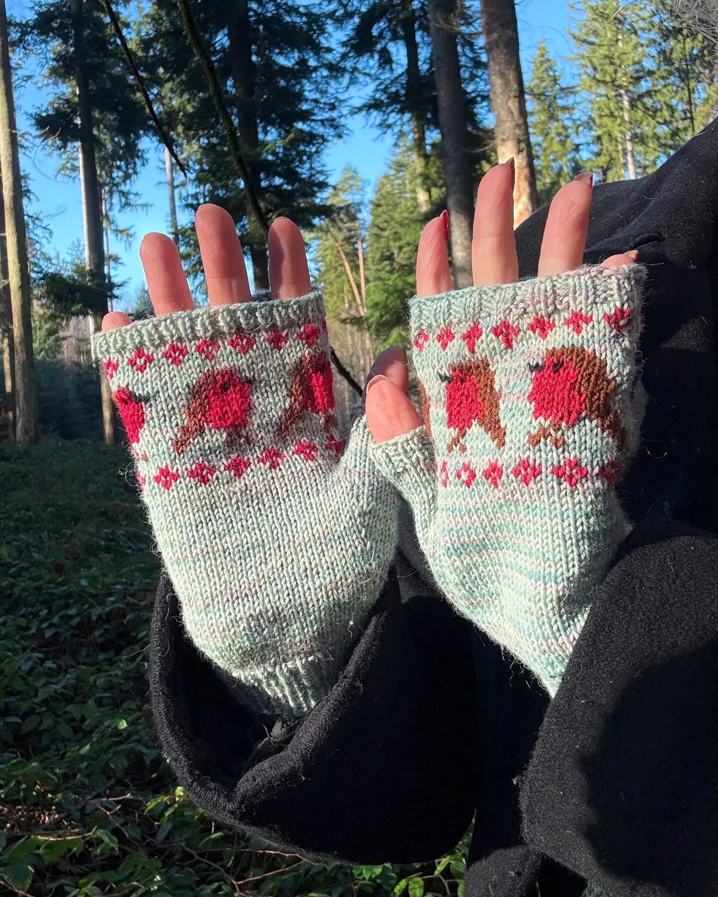 Festive Robins Mitts Knitting Pattern