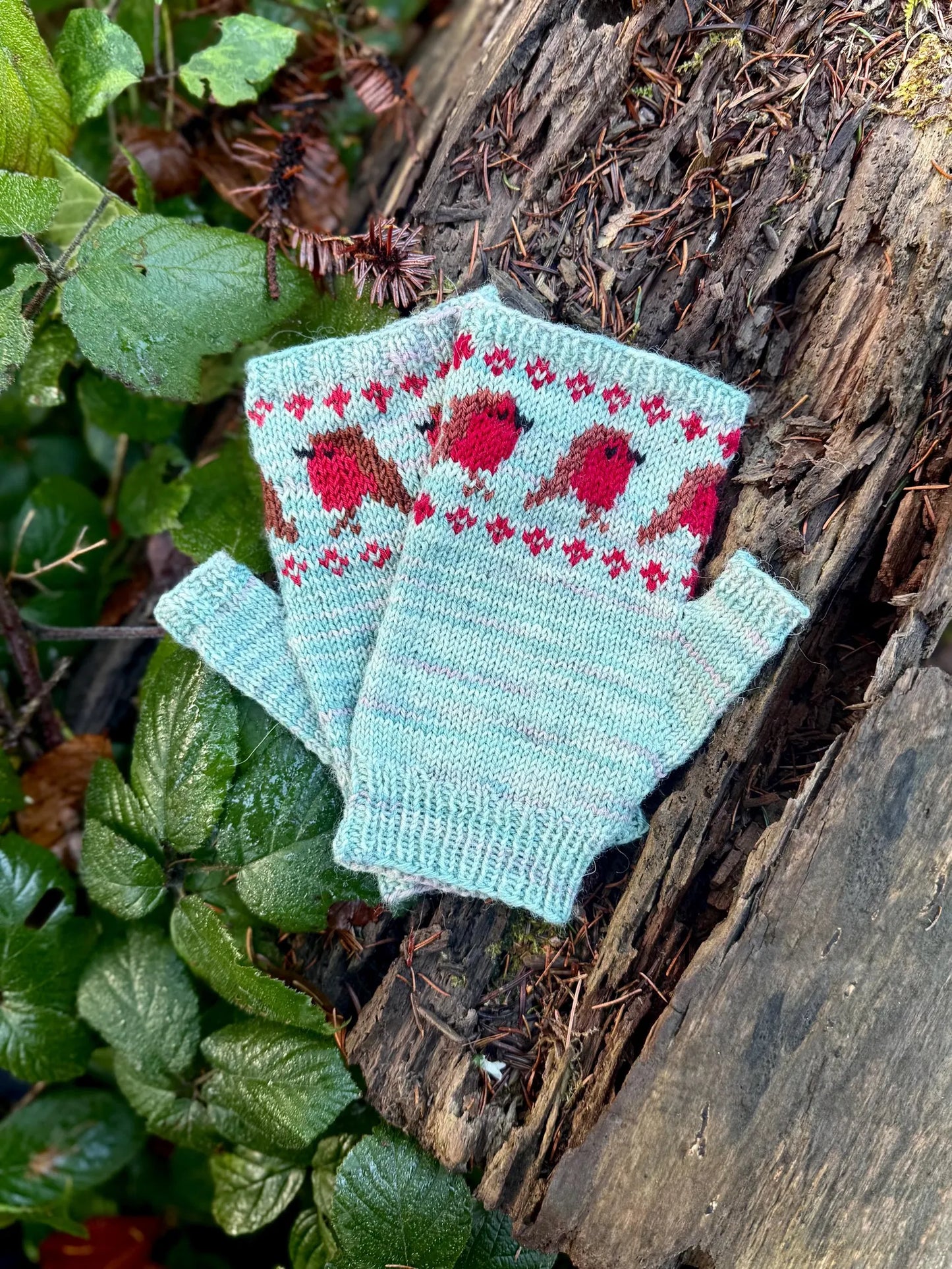 Festive Robins Mitts Knitting Pattern