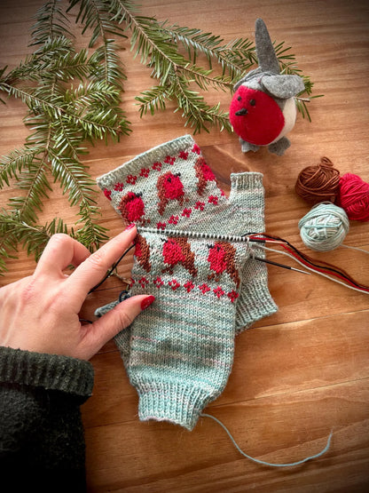 Festive Robins Mitts Knitting Pattern