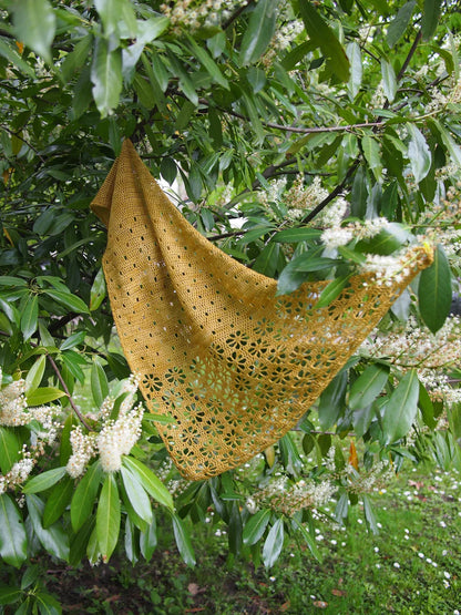 Falling Blossoms Triangle Lace Shawl Crochet Pattern