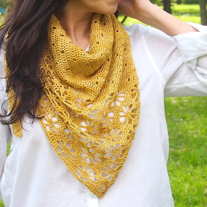 Falling Blossoms Triangle Lace Shawl Crochet Pattern