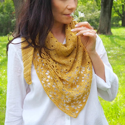 Falling Blossoms Triangle Lace Shawl Crochet Pattern