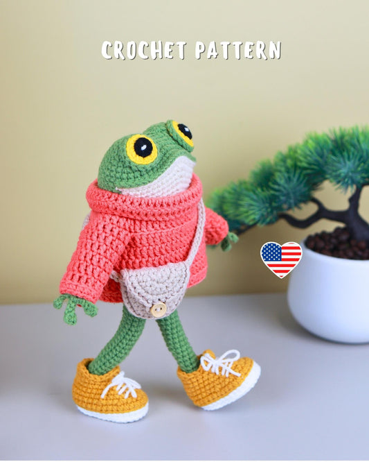 Frog with Sweater, Sneakers, and Bag Crochet Pattern