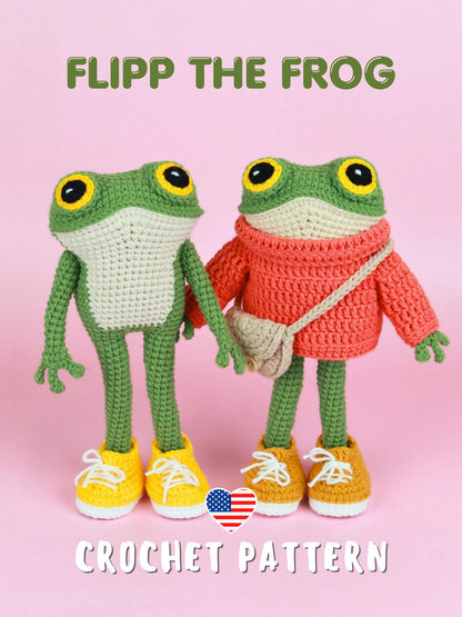 Frog with Sweater, Sneakers, and Bag Crochet Pattern