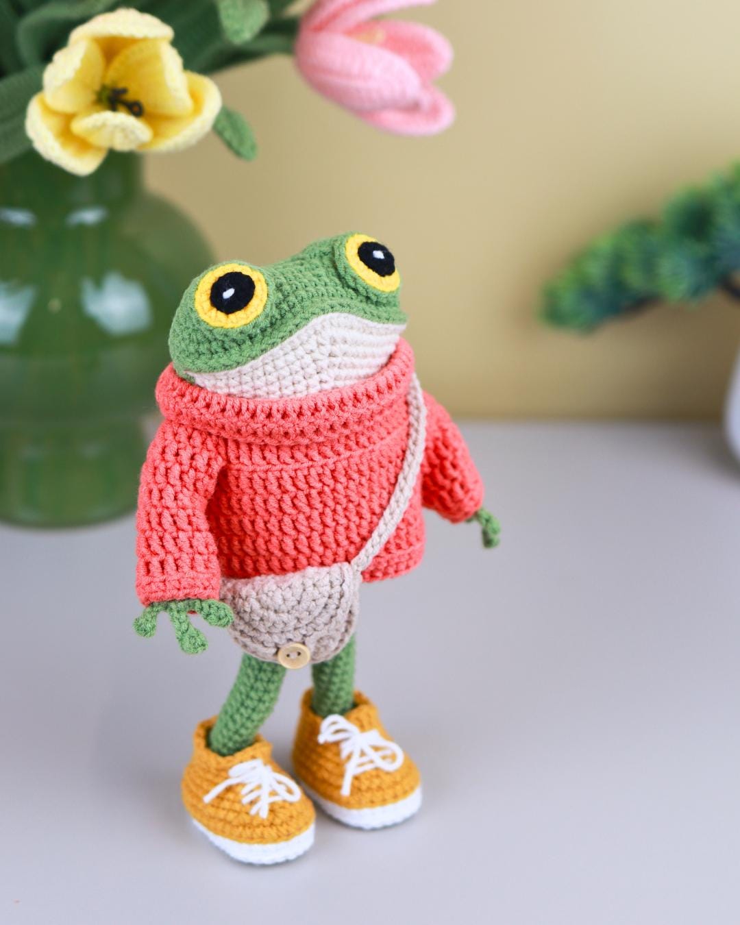 Frog with Sweater, Sneakers, and Bag Crochet Pattern