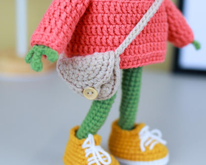 Frog with Sweater, Sneakers, and Bag Crochet Pattern