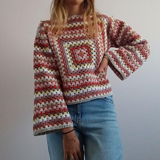 Granny Square Long Sleeve Top Crochet Pattern