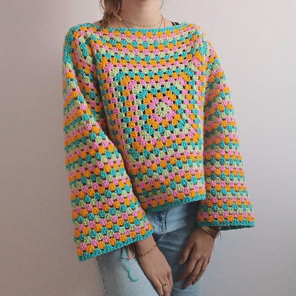 Granny Square Long Sleeve Top Crochet Pattern