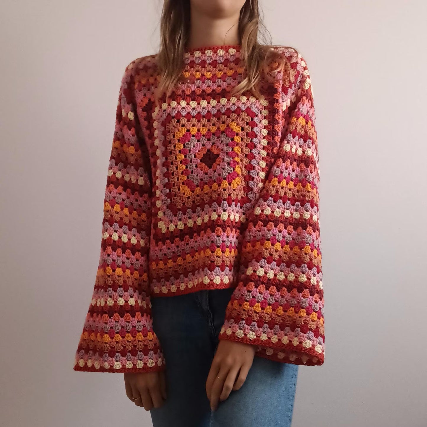 Granny Square Long Sleeve Top Crochet Pattern