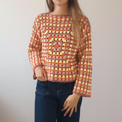 Granny Square Long Sleeve Top Crochet Pattern
