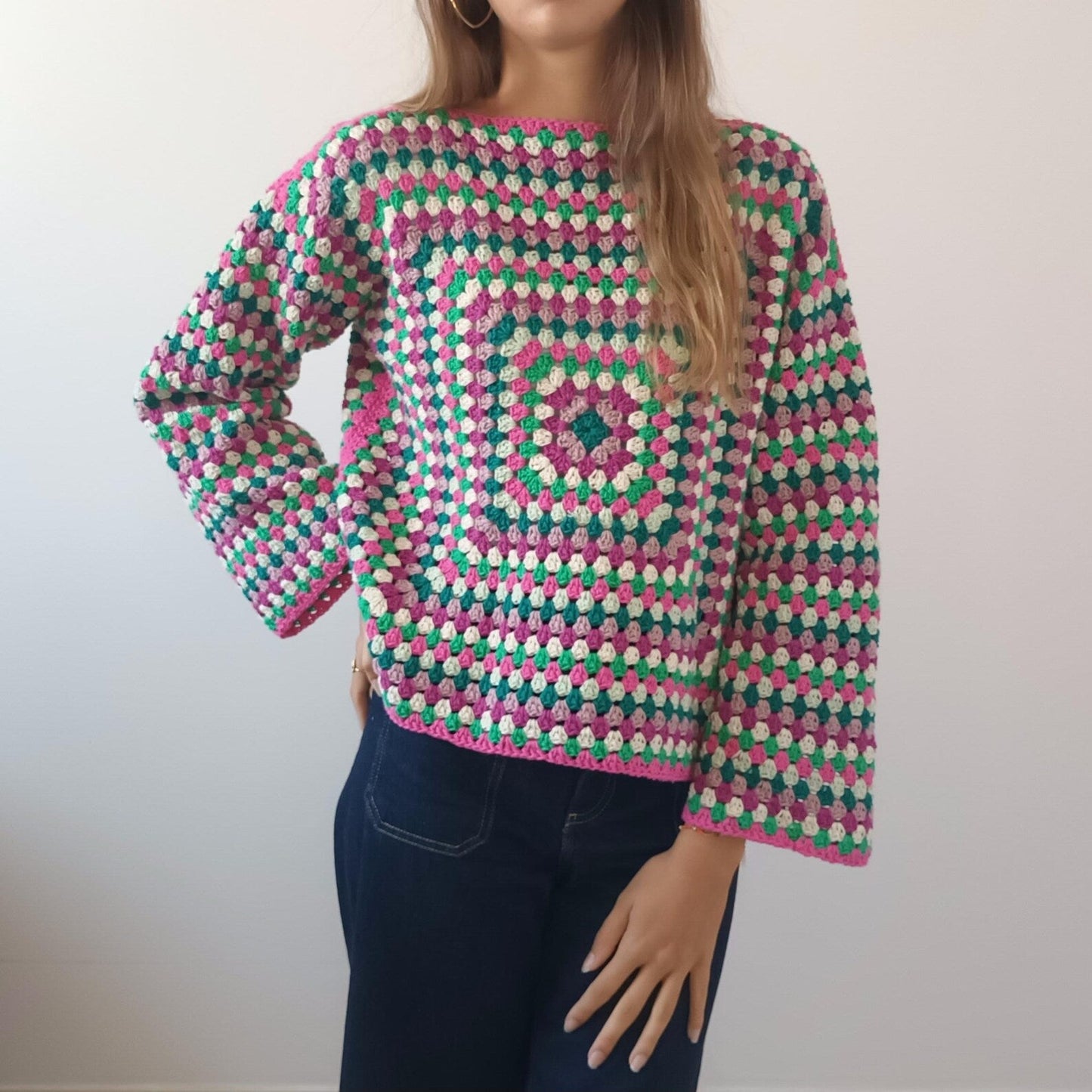 Granny Square Long Sleeve Top Crochet Pattern