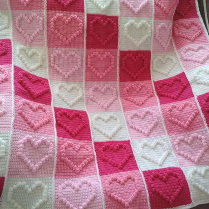 Heart Motifs Puff Stitch Blanket Crochet Pattern