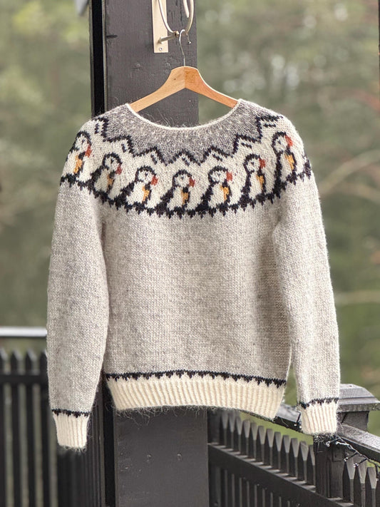 Puffin Motif Sweater Knitting Pattern
