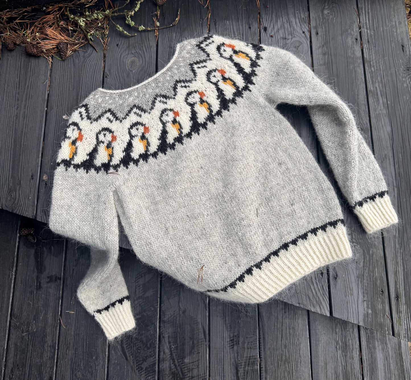 Puffin Motif Sweater Knitting Pattern