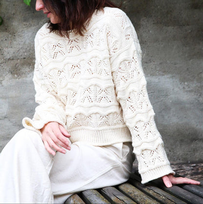 Top-Down European Shoulder Lace Sweater Knitting Pattern